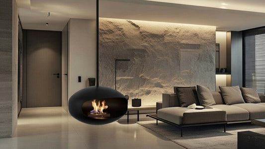 Hanging Bioethanol Fireplace UK - Cocoon Aeris Matte Black with rod