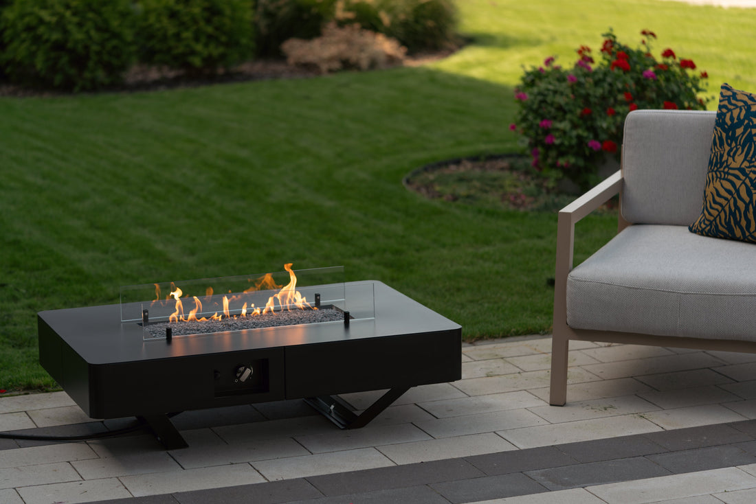 Planika Rio outdoor gas fire table on a UK patio
