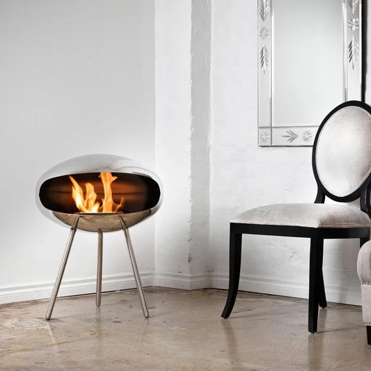Modern living room styled around a freestanding bioethanol fireplace