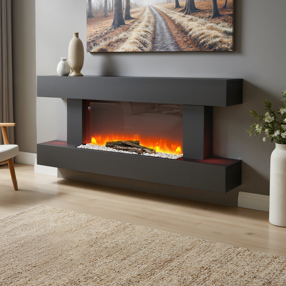 Wall mounted electric fireplace in a modern UK living room