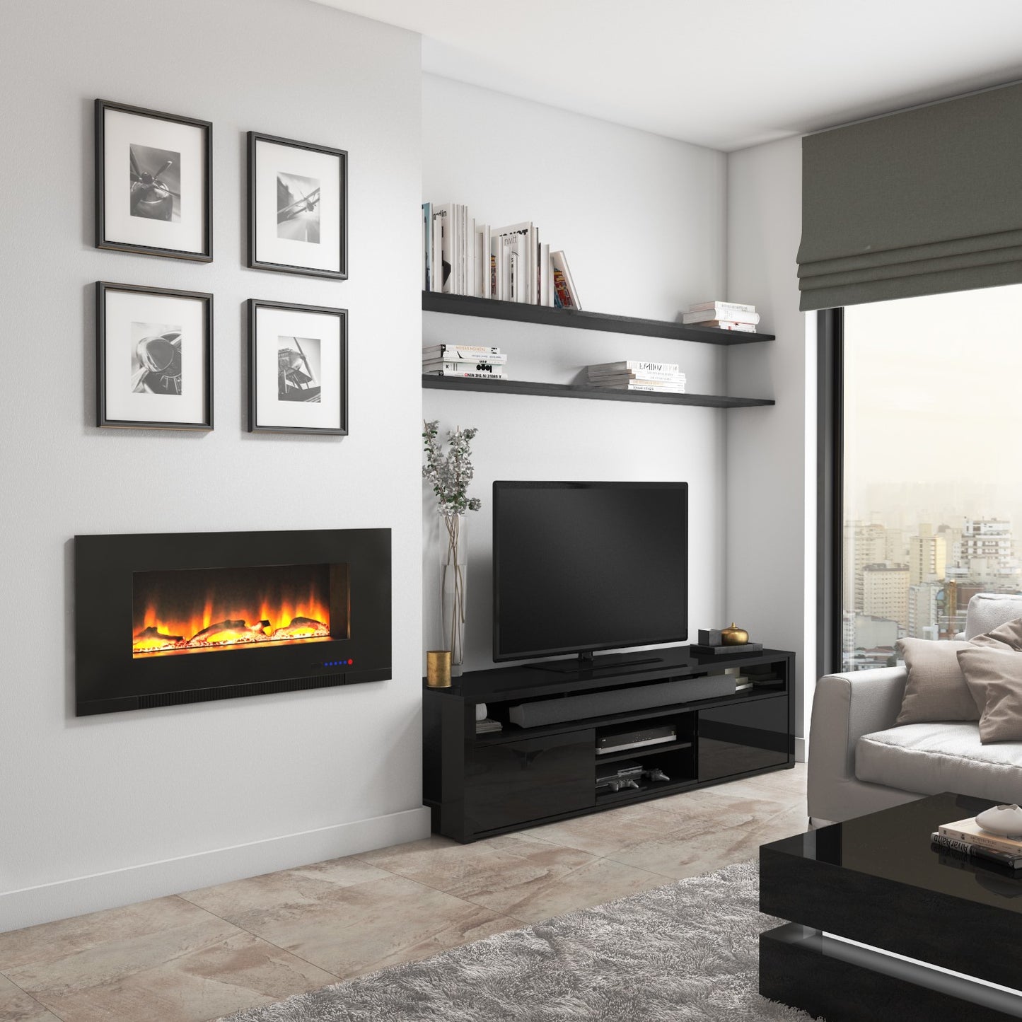 Wall Mounted Electric Fireplace UK - Azurite Black 91cm