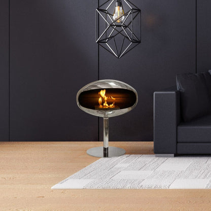 Freestanding Bioethanol Fireplace UK - Cocoon Terra Polished Steel with Pedestal