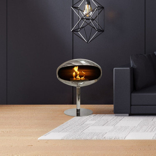 Freestanding Bioethanol Fireplace UK - Cocoon Terra Polished Steel with Pedestal