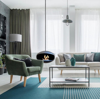 Hanging Bioethanol Fireplace UK - Cocoon Aeris Matte Black with rod