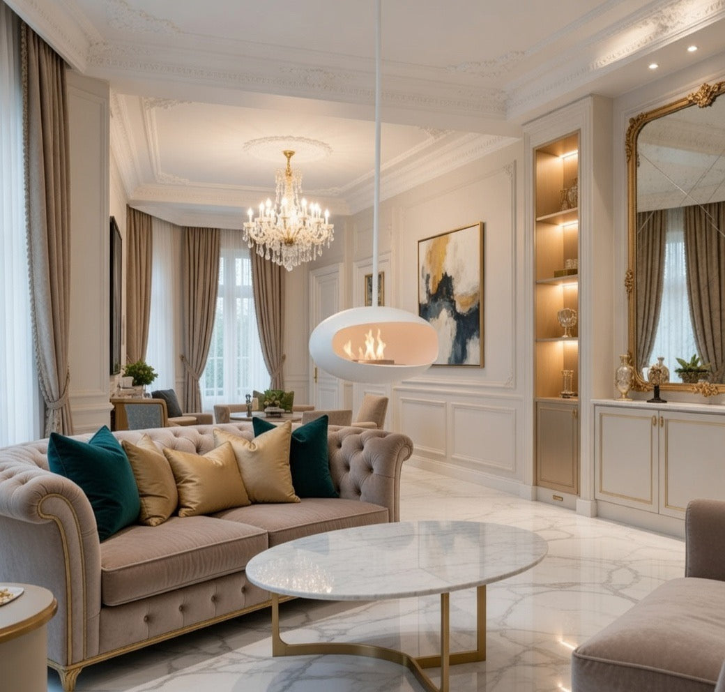 Hanging Bioethanol Fireplace UK - Cocoon Aeris White