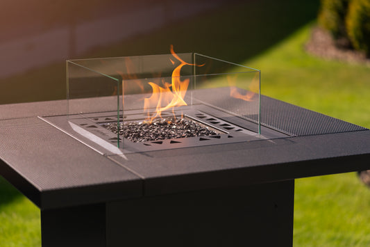Outdoor Gas Fire Table UK – Planika Square Table High with Cover